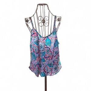 Women's Large - Abstract Floral Cami Tank Top - Pink Teal Purple